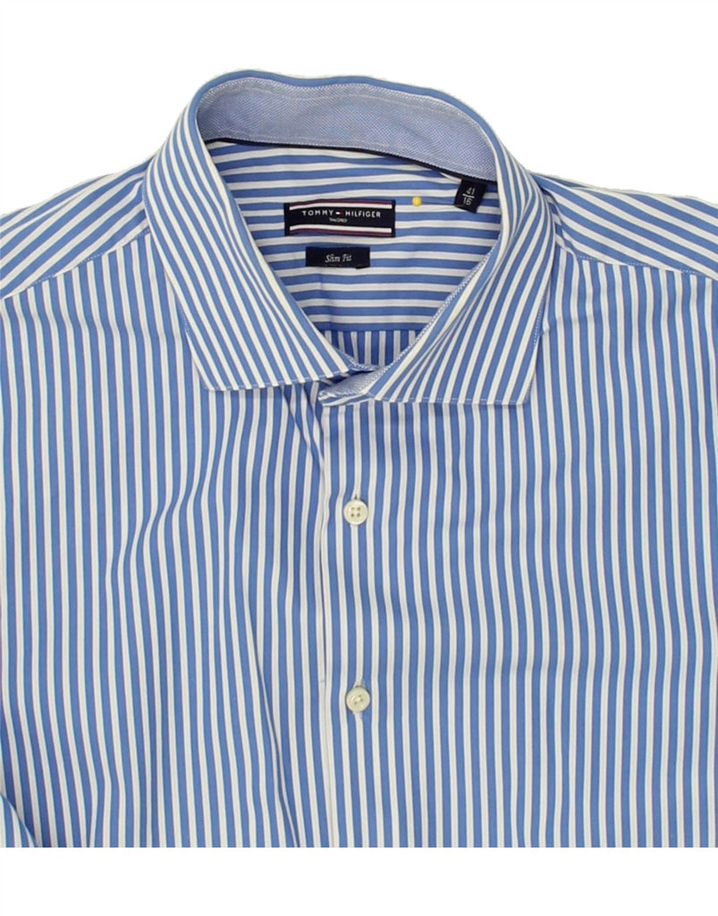 TOMMY HILFIGER Mens Slim Fit Shirt Size 41 16 Large Blue Pinstripe Cotton Vintage Tommy Hilfiger and Second-Hand Tommy Hilfiger from Messina Hembry 