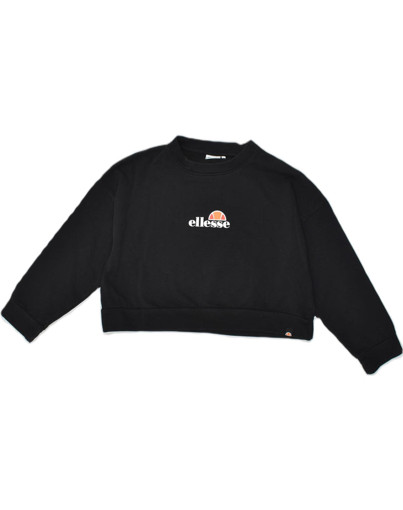 ELLESSE Womens Oversized Graphic Sweatshirt Jumper UK 6 XS Black Cotton | Vintage Ellesse | Thrift | Second-Hand Ellesse | Used Clothing | Messina Hembry 