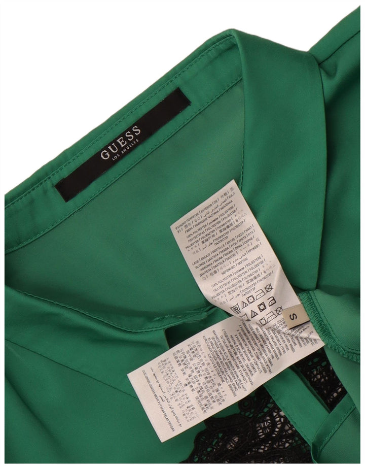 Guess Womens Short Sleeve Shirt Blouse UK 10 Small Green Polyester