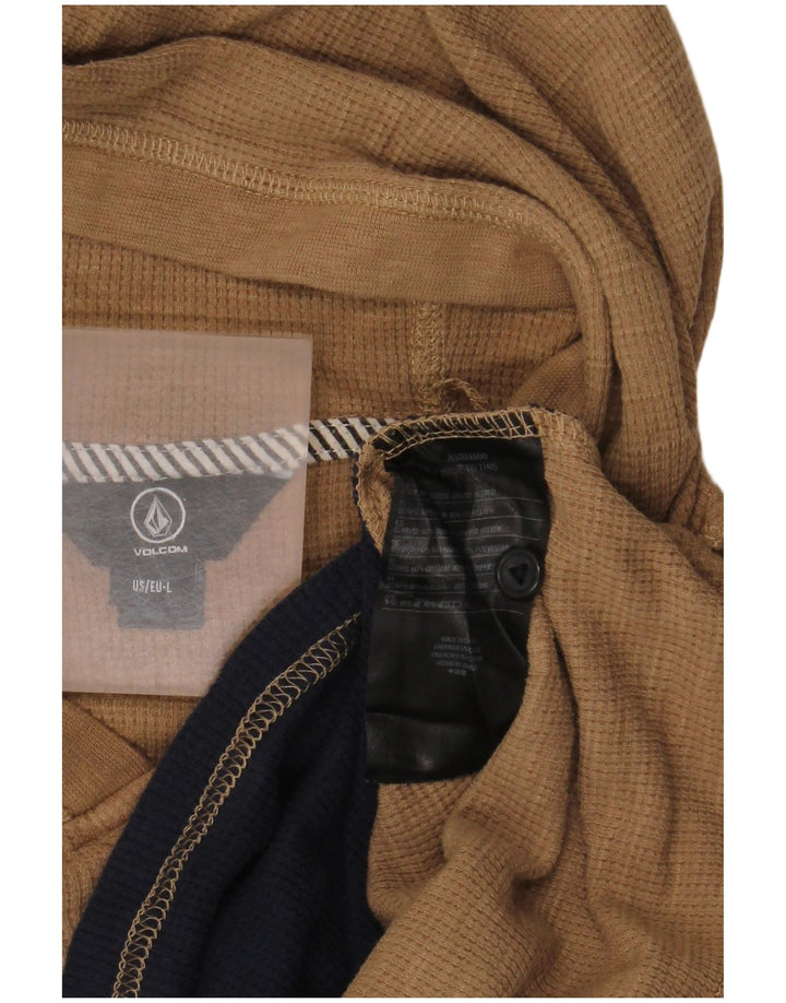 Volcom Mens Hoodie Jumper Large Beige Colourblock Cotton
