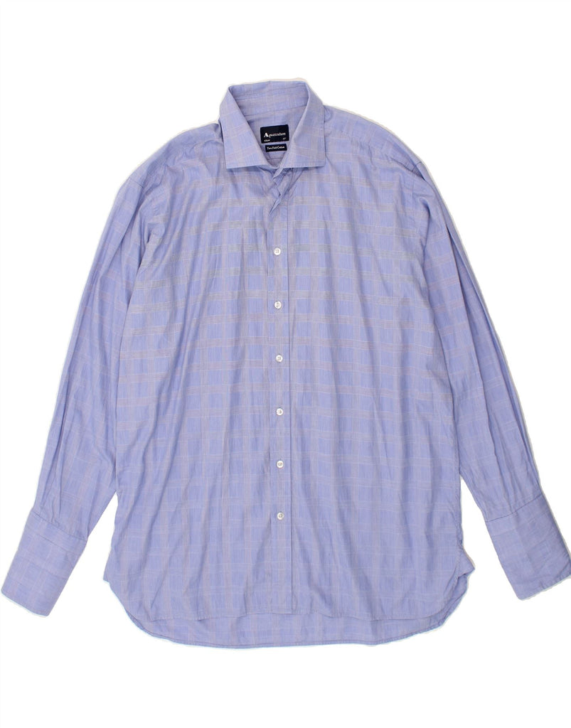 AQUASCUTUM Mens Formal Shirt Size 17 XL Blue Check Vintage Aquascutum and Second-Hand Aquascutum from Messina Hembry 