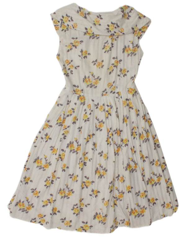 Vintage Womens A-Line Dress UK 12 Medium White Floral
