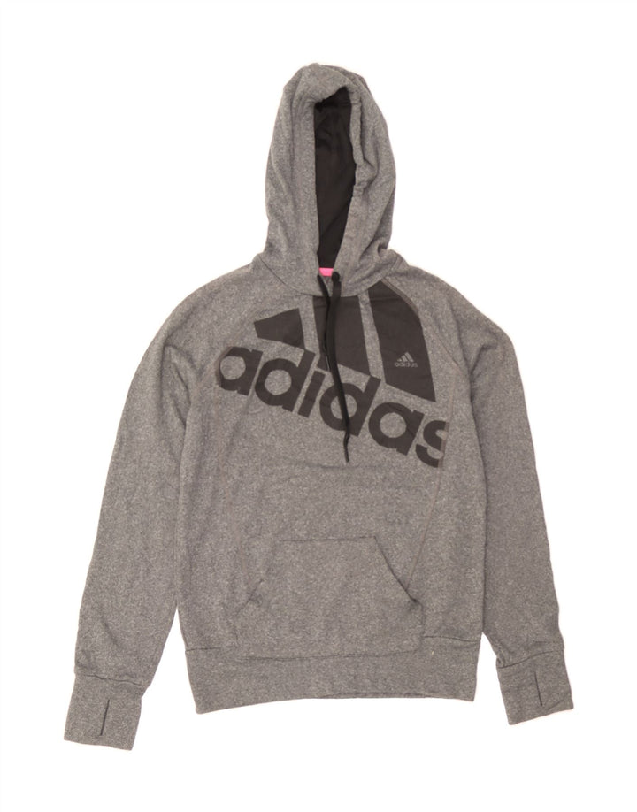 ADIDAS Womens Graphic Hoodie Jumper UK 10 Small Grey Polyester Vintage Adidas and Second-Hand Adidas from Messina Hembry 