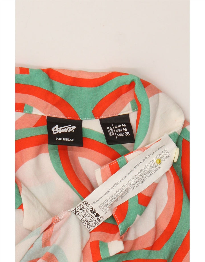 Pull & Bear Mens Short Sleeve Shirt Medium Multicoloured Geometric Viscose