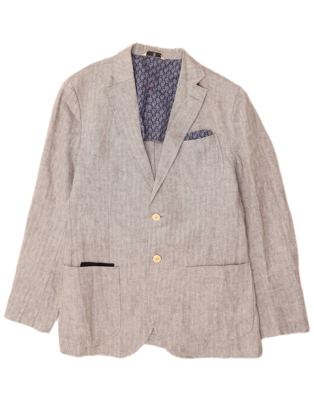 Massimo Dutti Mens 2 Button Blazer Jacket EU 52 Large Grey Herringbone