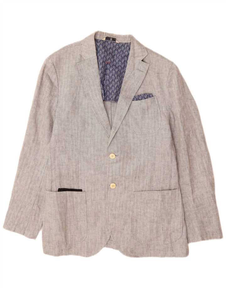 Massimo Dutti Mens 2 Button Blazer Jacket EU 52 Large Grey Herringbone