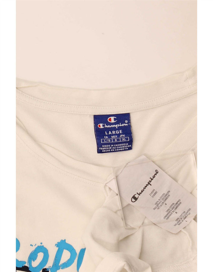 Champion Mens Graphic T-Shirt Top Large White Cotton