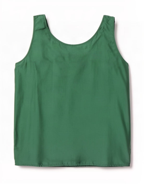 Vintage Womens Sleeveless Blouse Top UK 22 3XL Green Silk