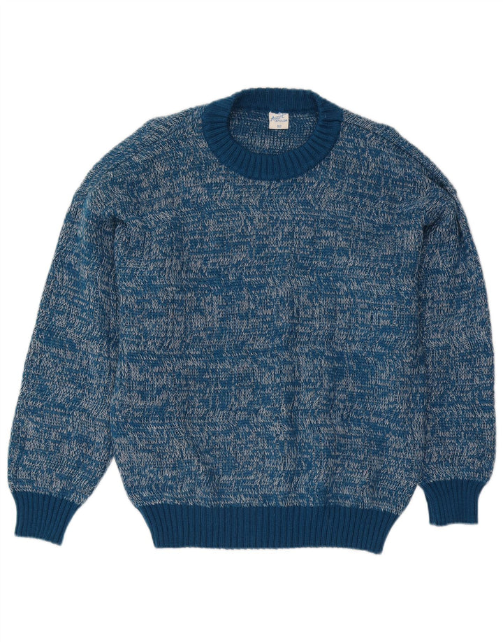 Vintage Mens Crew Neck Jumper Sweater IT 50 Medium Blue Flecked