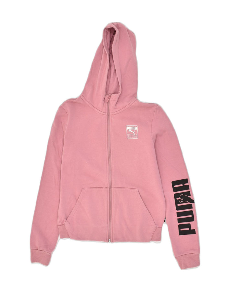 PUMA Womens Graphic Zip Hoodie Sweater UK 10 Small Pink Cotton | Vintage Puma | Thrift | Second-Hand Puma | Used Clothing | Messina Hembry 