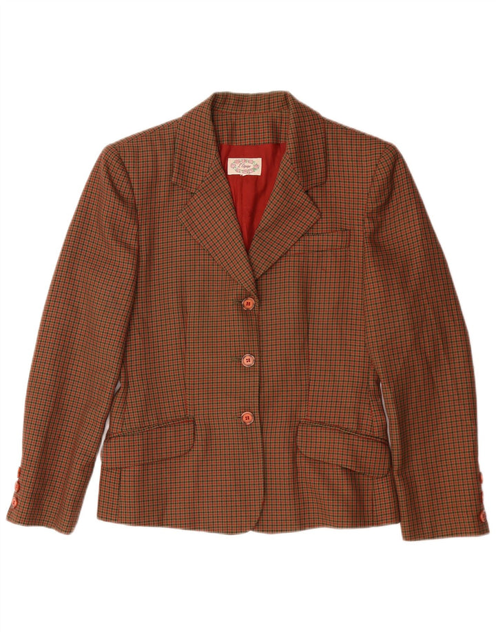 L'Equipe Womens 3 Button Blazer Jacket UK 14 Medium Brown Houndstooth