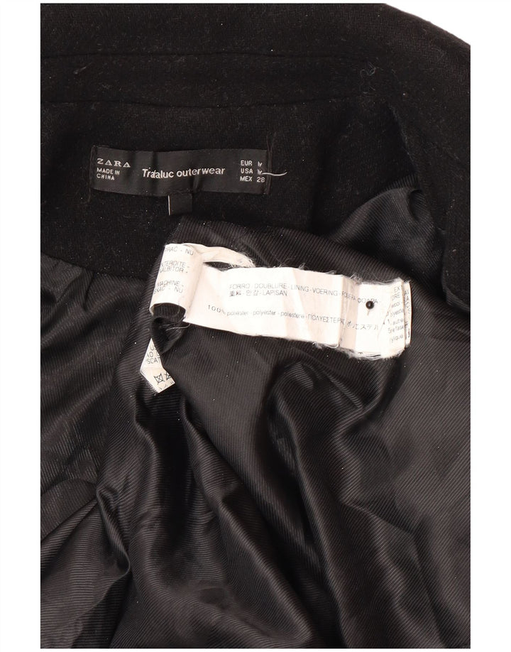 Zara Womens Double Breasted Coat UK 12 Medium Black Polyester
