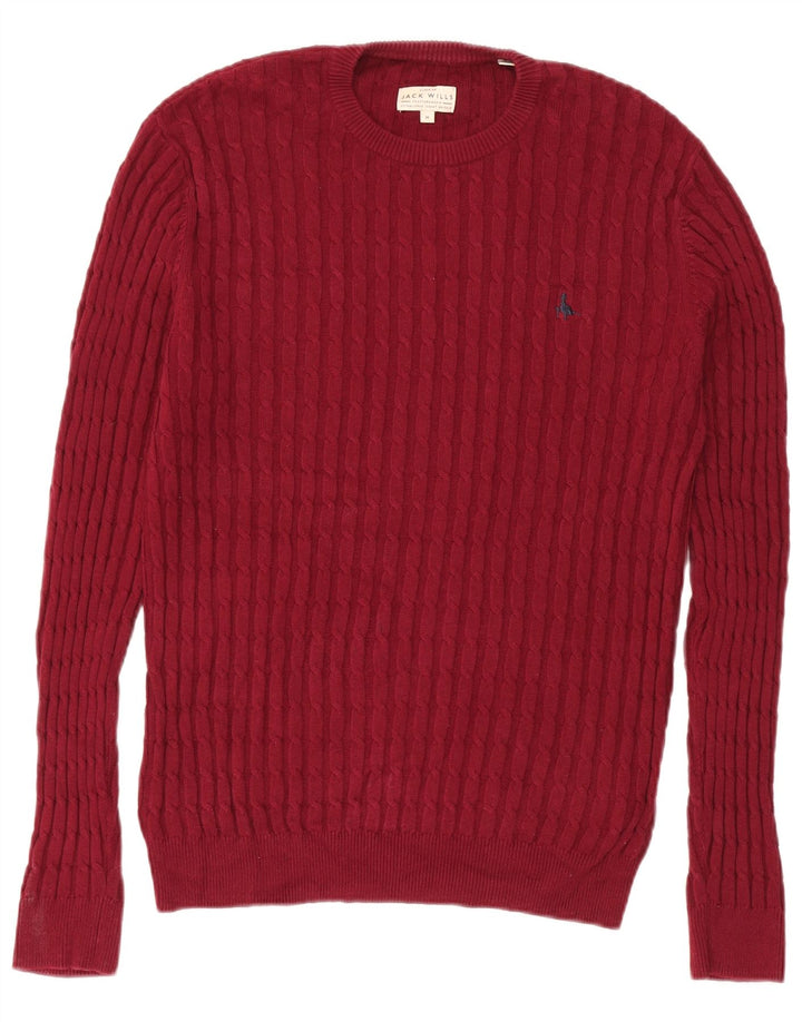 Jack Wills Mens Crew Neck Jumper Sweater Medium Burgundy Cotton
