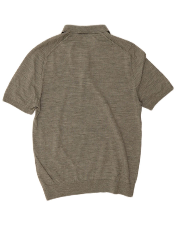 Reiss Mens Short Sleeve Polo Neck Jumper Sweater Large Grey Flecked Wool