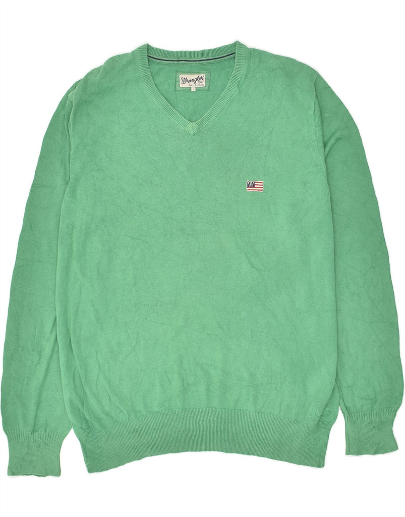 WRANGLER Mens V-Neck Jumper Sweater Large Green Cotton Vintage Wrangler and Second-Hand Wrangler from Messina Hembry 