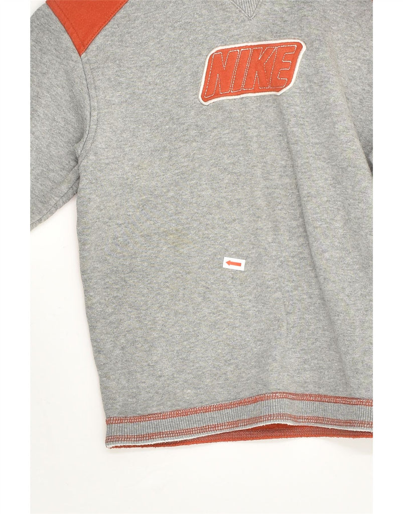 NIKE Boys Graphic Hoodie Jumper 5-6 Years Medium  Grey Colourblock Cotton | Vintage Nike | Thrift | Second-Hand Nike | Used Clothing | Messina Hembry 