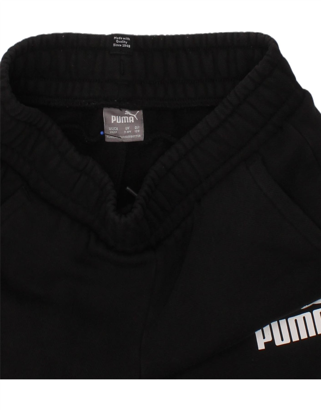 PUMA Boys Graphic Tracksuit Trousers Joggers 7-8 Years Black Vintage Puma and Second-Hand Puma from Messina Hembry 