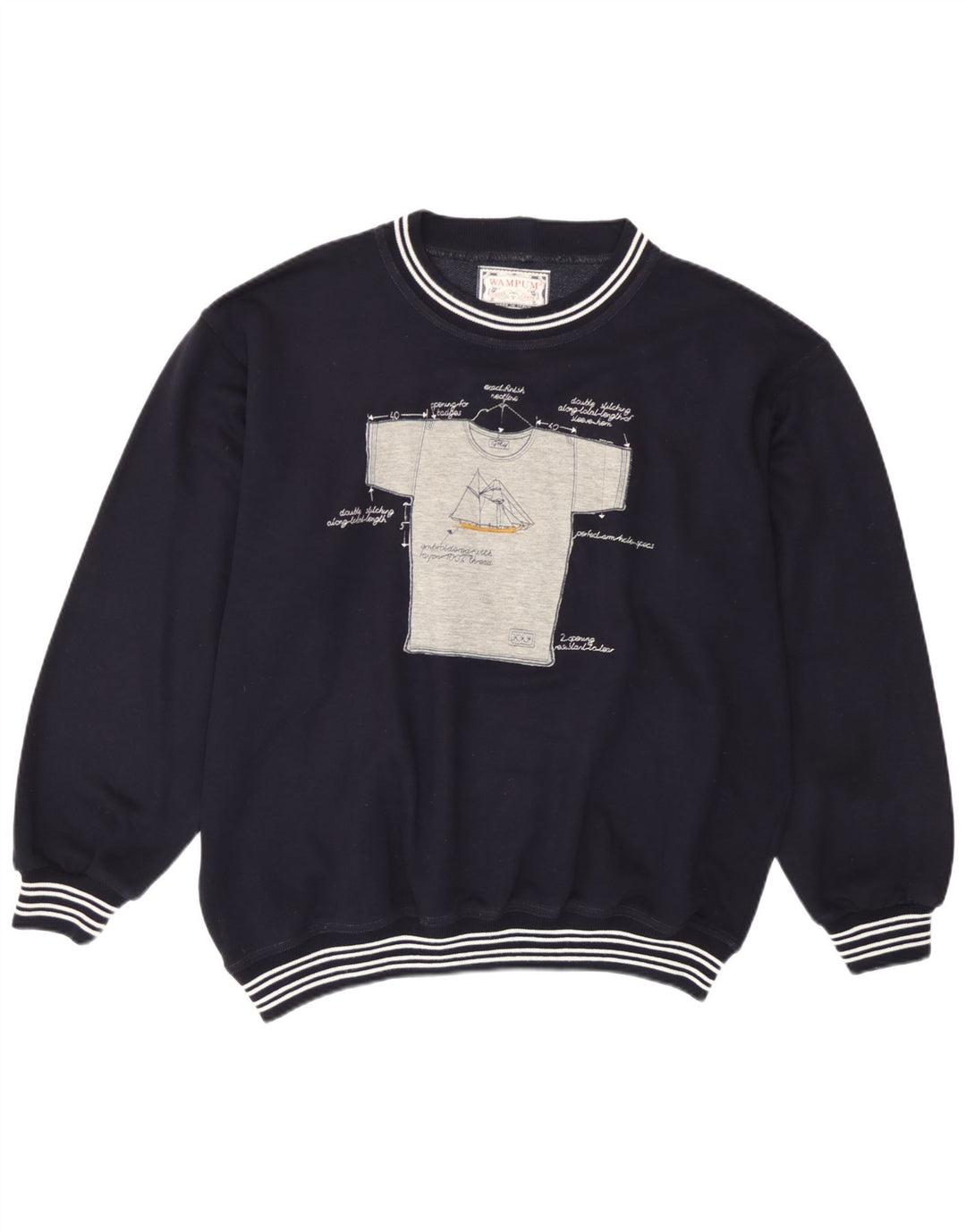 Wampum Mens Graphic Sweatshirt Jumper Large Navy Blue Acrylic