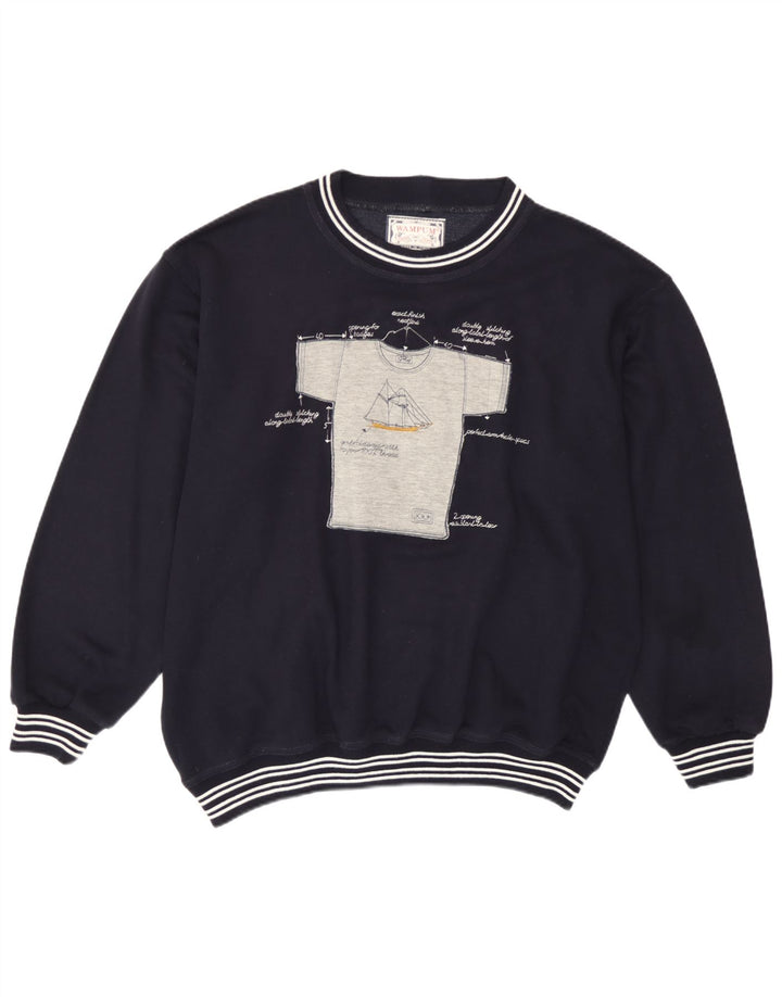 Wampum Mens Graphic Sweatshirt Jumper Large Navy Blue Acrylic