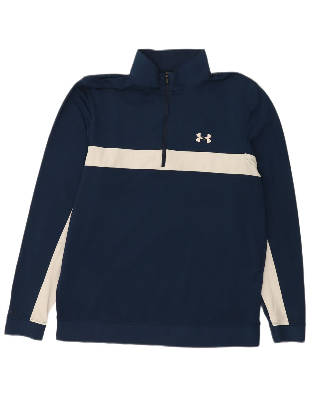 UNDER ARMOUR Mens Zip Neck Sweatshirt Jumper Medium Navy Blue Colourblock