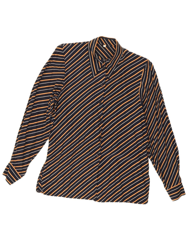 Vintage Womens Loose Fit Shirt Blouse EU 36 Small Navy Blue Striped Viscose