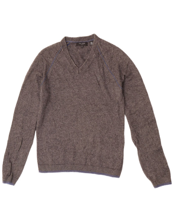 Ted Baker Mens V-Neck Jumper Sweater Size 2 Small Grey Wool