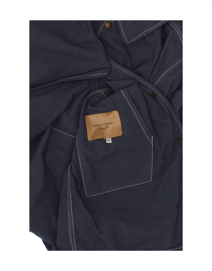 VINTAGE Mens Hooded Bomber Jacket IT 50 Large Navy Blue