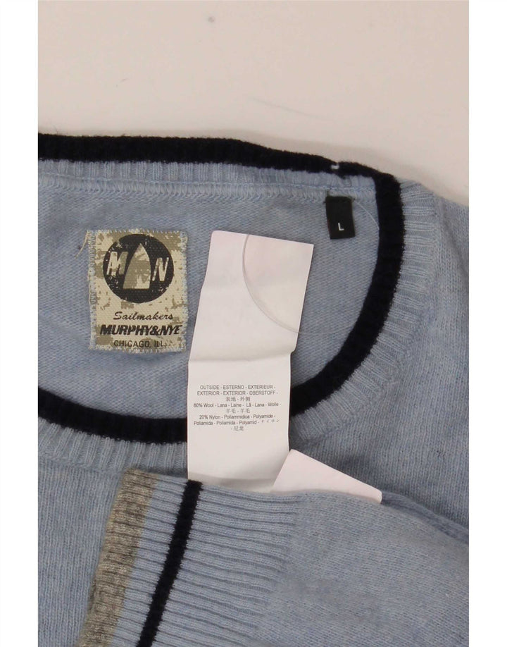 Murphy & Nye Mens Crew Neck Jumper Sweater Large Blue Wool