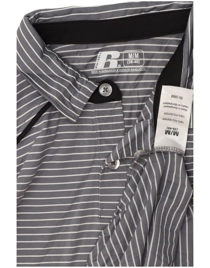 RUSSELL ATHLETIC Mens Polo Shirt UK 38/40 Medium Grey Striped Polyester