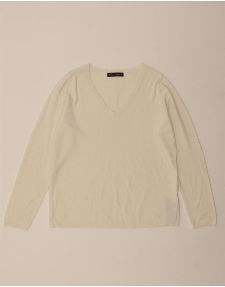 MARKS & SPENCER Womens V-Neck Jumper Sweater UK 18 XL White Acrylic Vintage Marks & Spencer and Second-Hand Marks & Spencer from Messina Hembry 