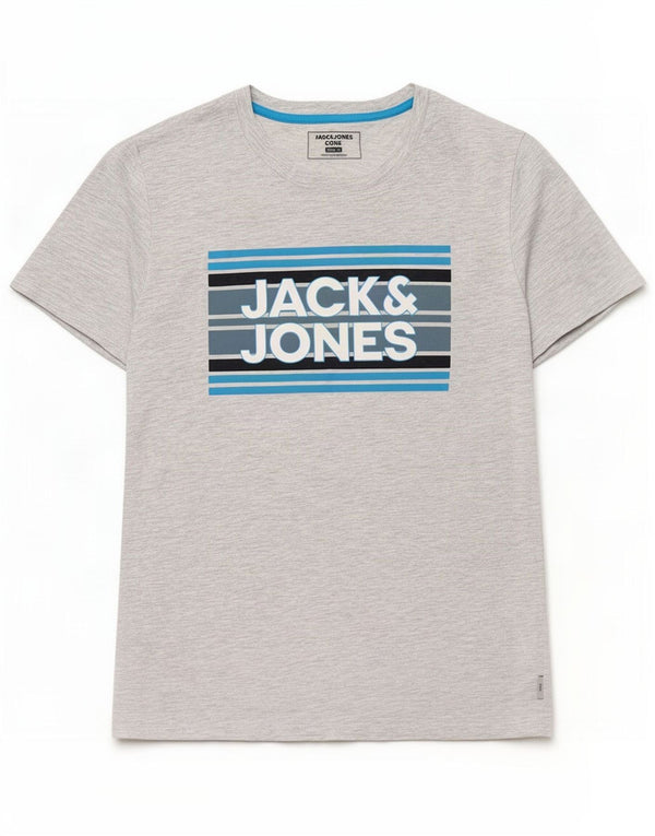 Jack & Jones Mens Slim Fit Graphic T-Shirt Top Large Grey Flecked Cotton