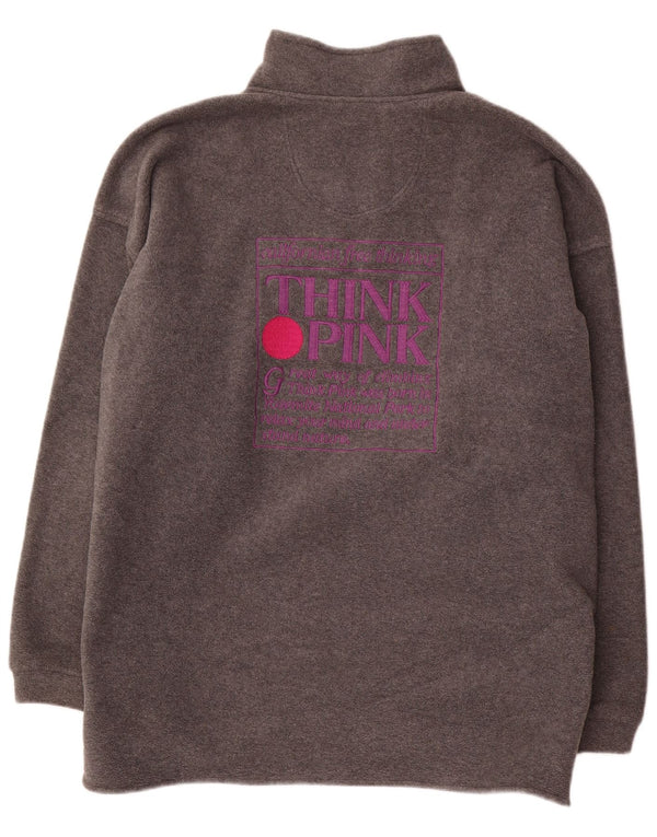 Think Pink Womens Oversized Graphic Zip Neck Fleece Jumper UK 18 XL Grey