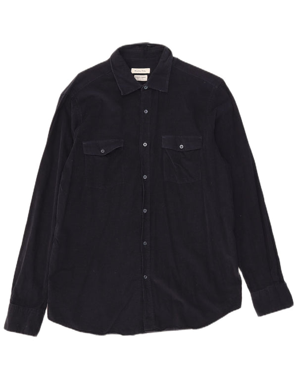 Massimo Dutti Mens Corduroy Shirt Large Navy Blue Cotton
