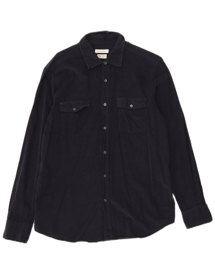 Massimo Dutti Mens Corduroy Shirt Large Navy Blue Cotton