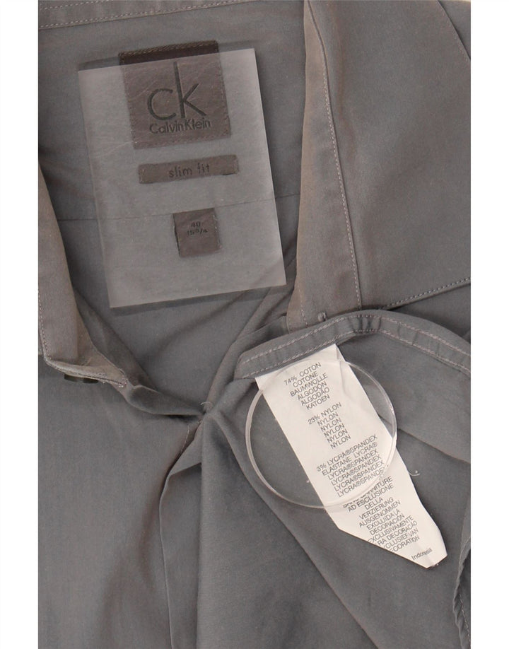 CALVIN KLEIN Mens Slim Fit Shirt Size 40 15 3/4 Medium Grey Cotton Vintage Calvin Klein and Second-Hand Calvin Klein from Messina Hembry 