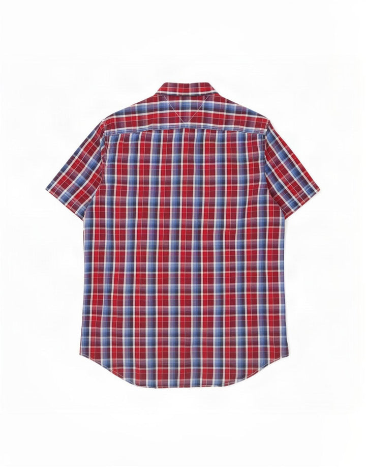 Tommy Hilfiger Mens Short Sleeve Custom Fit Shirt Medium Red Check Cotton
