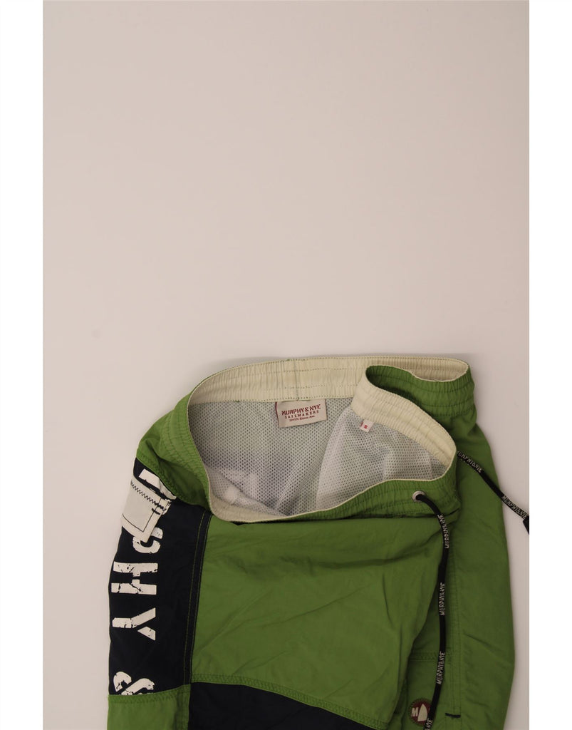 MURPHY & NYE Mens Graphic Swimming Shorts Small  Green Colourblock Vintage Murphy & Nye and Second-Hand Murphy & Nye from Messina Hembry 