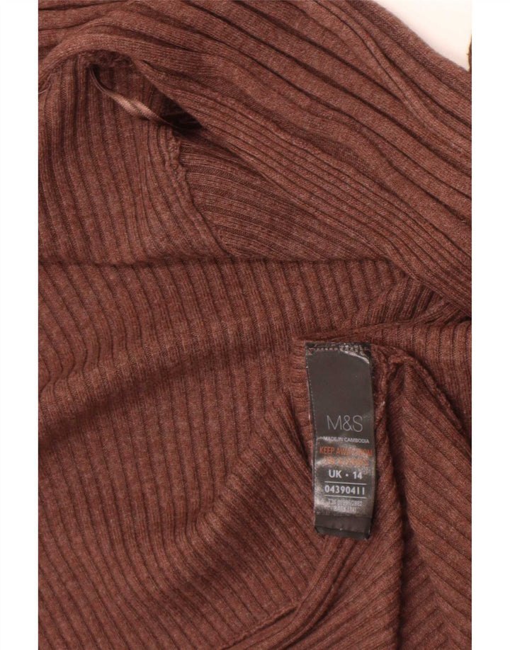 Marks & Spencer Womens Asymmetric Open Cardigan Sweater UK 14 Medium Brown