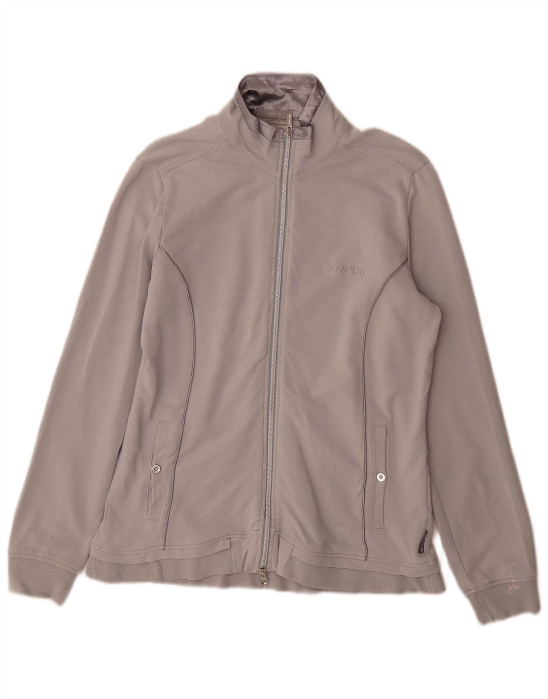 Champion Womens Easy Fit Tracksuit Top Jacket UK 14 Medium Grey Cotton