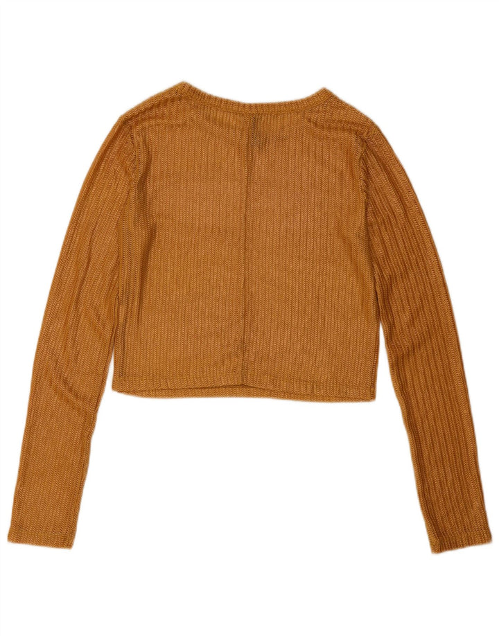 Zara Womens See Through Crop Top Long Sleeve UK 10 Small Gold