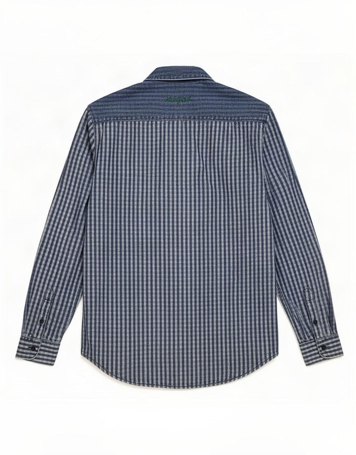 Desigual Mens Shirt Large Navy Blue Patchwork Cotton