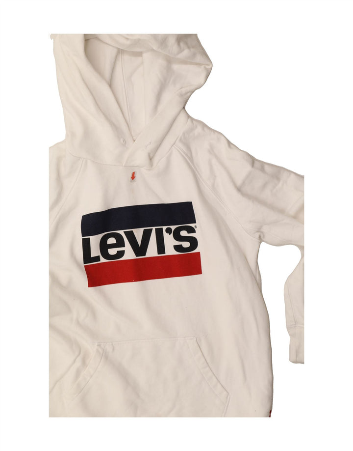LEVI'S Womens Graphic Hoodie Jumper UK 6 XS White Cotton Vintage Levi's and Second-Hand Levi's from Messina Hembry 