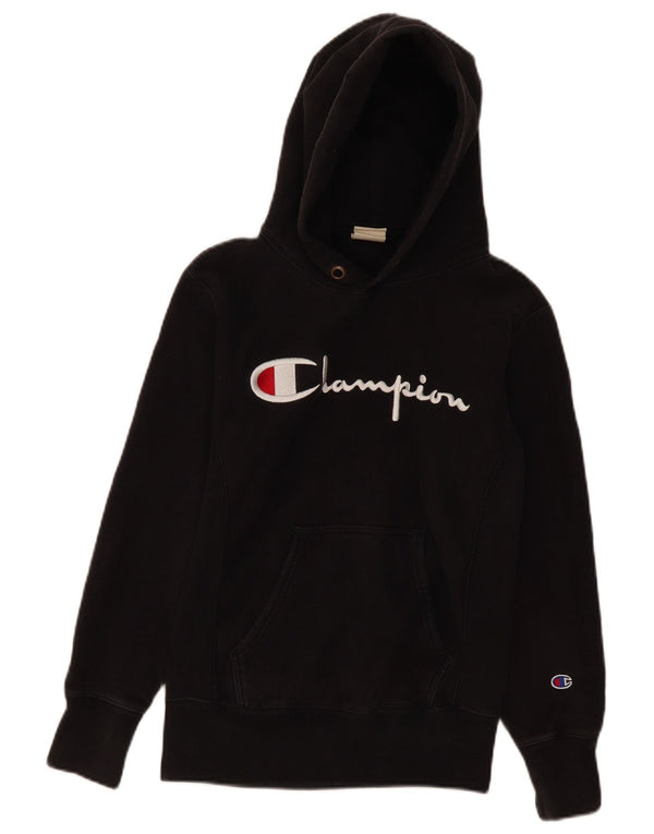 Champion Womens Reverse Weave Oversized Graphic Hoodie Jumper UK 6 XS Black