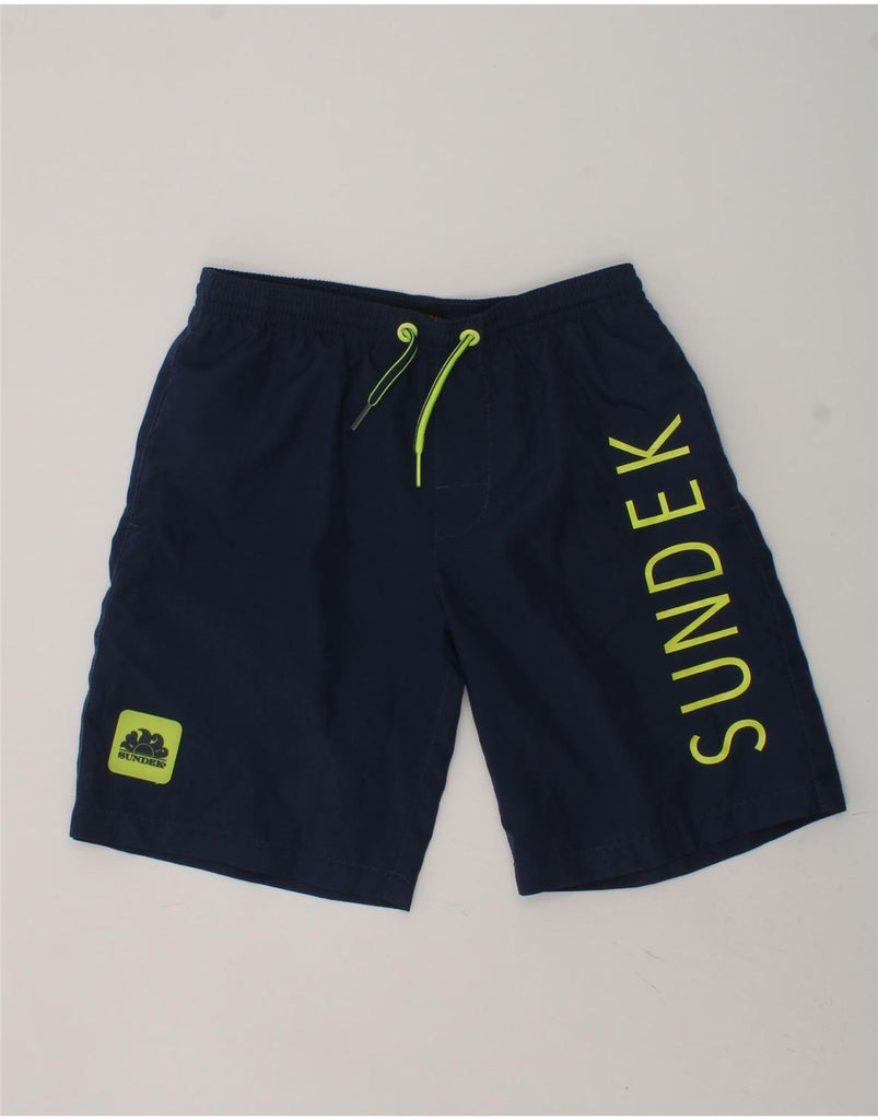 SUNDEK Boys Graphic Sport Shorts 7-8 Years Navy Blue Polyester | Vintage Sundek | Thrift | Second-Hand Sundek | Used Clothing | Messina Hembry 