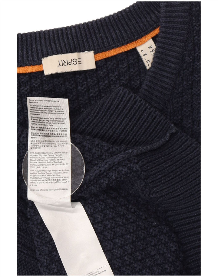 Esprit Mens Crew Neck Jumper Sweater 2XL Navy Blue Cotton