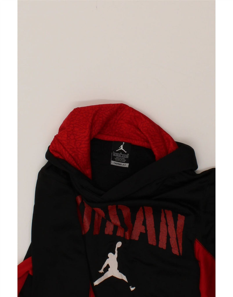 JORDAN Boys Therma-Fit Hoodie Jumper 12-13 Years Large Black Colourblock Vintage Jordan and Second-Hand Jordan from Messina Hembry 