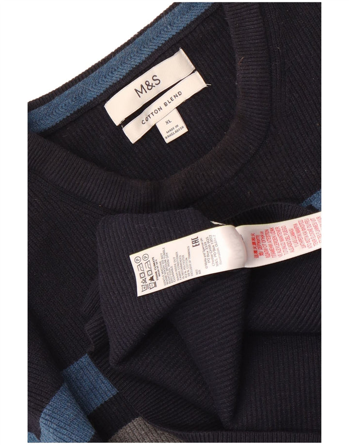 Marks & Spencer Mens Crew Neck Jumper Sweater XL Navy Blue Striped