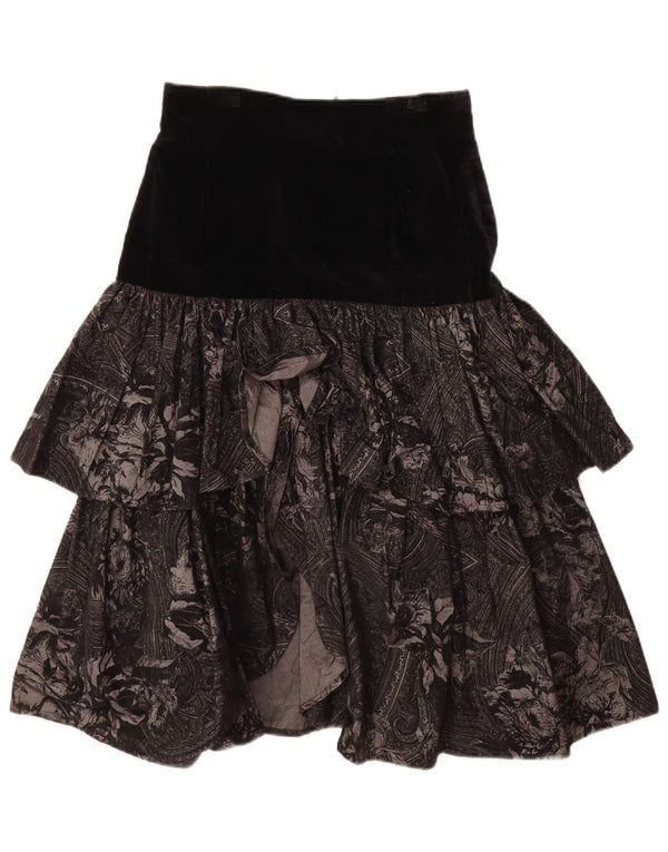 Vintage Womens Tiered Skirt IT 44 Medium W29 Black Paisley Cotton