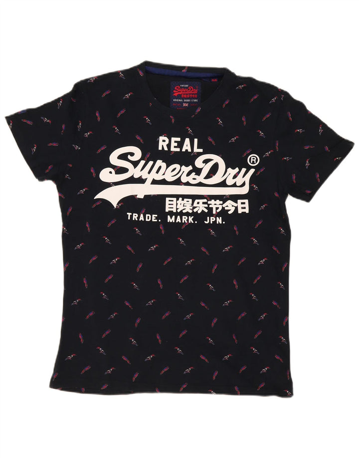 Superdry Mens Graphic T-Shirt Top Medium Navy Blue Cotton