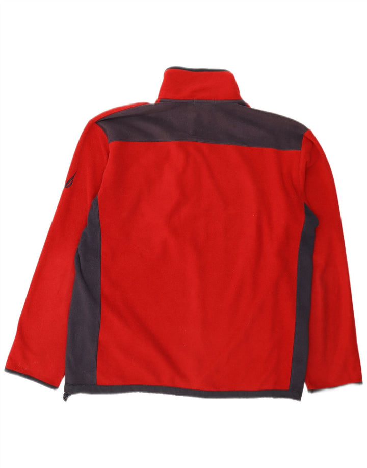 Nautica Mens Zip Neck Fleece Jumper Large Red Colourblock Polyester
